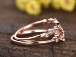 Art Deco Engagement Ring Set, 1.76 Ctw Brilliant Cut Diamond Wedding Ring Set Solid 14k Rose Gold