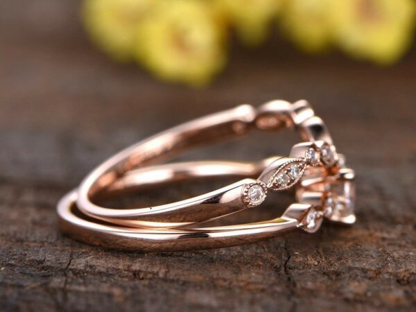Art Deco Engagement Ring Set, 1.76 Ctw Brilliant Cut Diamond Wedding Ring Set Solid 14k Rose Gold