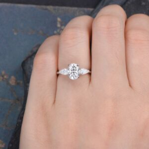 2.70 Ctw Oval Cut & Pear Cut Diamond 3-Stone Engagement Ring 14k White Gold Plated