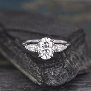 2.70 Ctw Oval Cut & Pear Cut Diamond 3-Stone Engagement Ring 14k White Gold Plated
