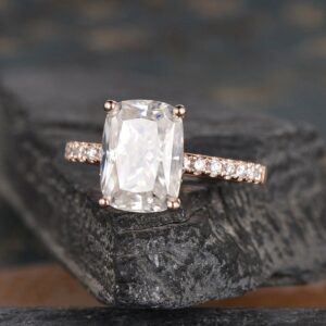 Unique 3.Carat Cushion Cut Diamond Solitaire Wedding Engagement Ring Real 14k Rose Gold