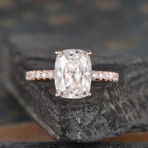 Unique 3.Carat Cushion Cut Diamond Solitaire Wedding Engagement Ring Real 14k Rose Gold