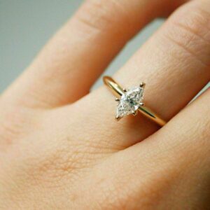 1.56 Ct Marquise Cut Diamond 6-Prong Solitaire Fancy Engagement Ring 14k Yellow Gold Plated