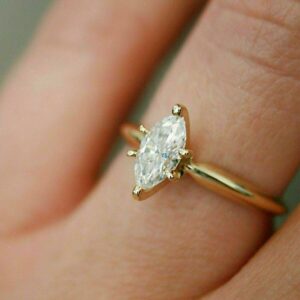 1.56 Ct Marquise Cut Diamond 6-Prong Solitaire Fancy Engagement Ring 14k Yellow Gold Plated
