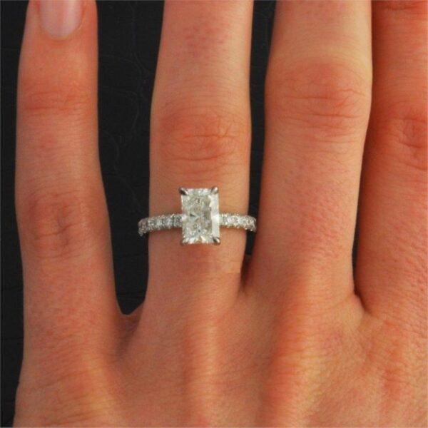 2.50 Carat Radiant Cut Diamond Solitaire With Accents Engagement Ring 14k White Gold Over