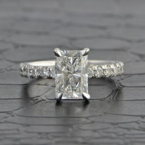 2.50 Carat Radiant Cut Diamond Solitaire With Accents Engagement Ring 14k White Gold Over