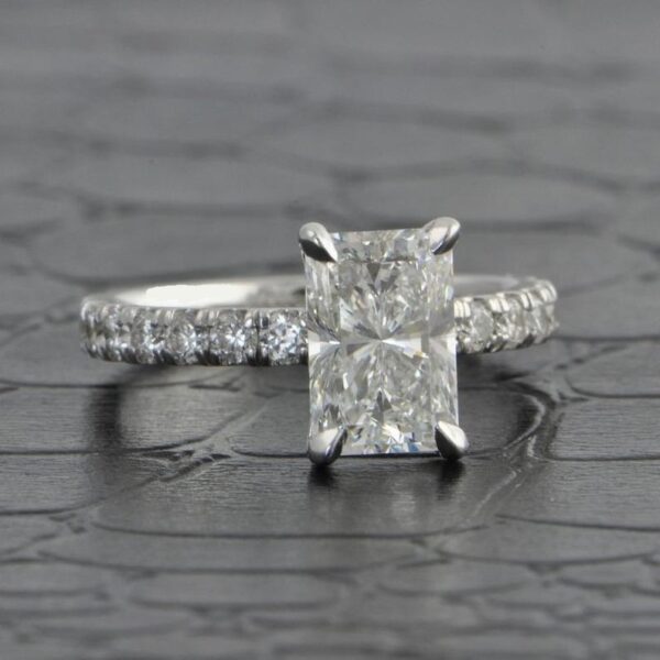 2.50 Carat Radiant Cut Diamond Solitaire With Accents Engagement Ring 14k White Gold Over