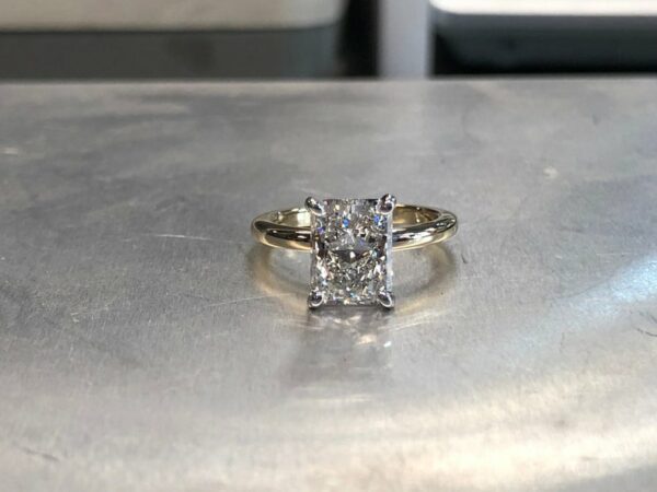 2.10 Carat Radiant Cut Diamond Solitaire 2-Tone Engagement Ring 14k Yellow Gold Over