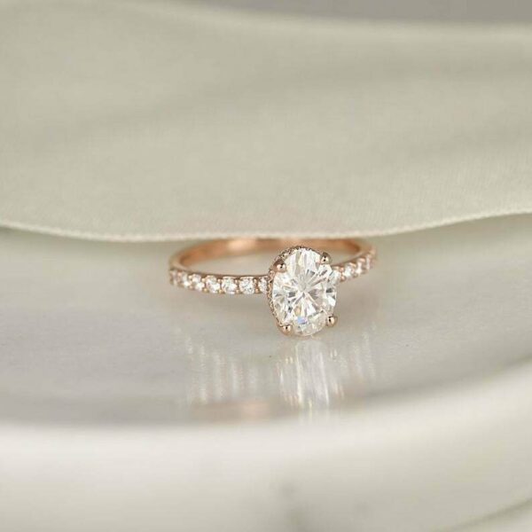 2.15 Ctw Oval Cut White Diamond Hidden Halo Solitaire Engagement Ring Solid 14k Rose Gold
