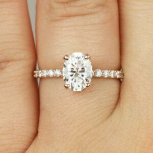 2.15 Ctw Oval Cut White Diamond Hidden Halo Solitaire Engagement Ring Solid 14k Rose Gold