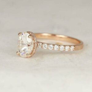 2.15 Ctw Oval Cut White Diamond Hidden Halo Solitaire Engagement Ring Solid 14k Rose Gold