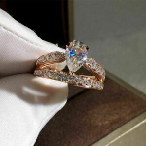 2.17 Carat Pear Shape Brilliant Diamond Unique Engagement Ring Solid 14k Rose Gold