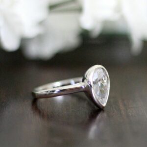 2.50 Carat Bezel Set Pear Shape White Diamond Engagement Ring Solid 14k White Gold