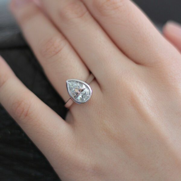 2.50 Carat Bezel Set Pear Shape White Diamond Engagement Ring Solid 14k White Gold