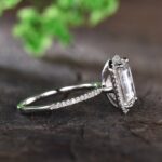 3.17 Ctw Emerald Cut White Diamond Classic Halo Engagement Ring Real 14k White Gold