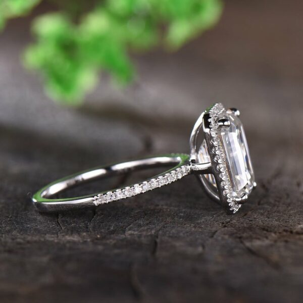 3.17 Ctw Emerald Cut White Diamond Classic Halo Engagement Ring Real 14k White Gold