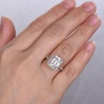 3.17 Ctw Emerald Cut White Diamond Classic Halo Engagement Ring Real 14k White Gold