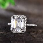 3.17 Ctw Emerald Cut White Diamond Classic Halo Engagement Ring Real 14k White Gold