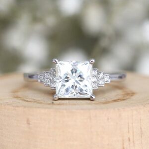 1.88 Carat Forever One Princess Diamond Vintage Style Engagement Ring Solid 10k White Gold