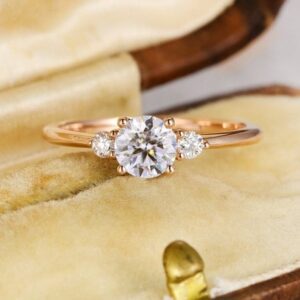 Three Stone 3.Ctw Round Cut White Diamond Luxury Engagement Ring Solid 14k Rose Gold