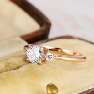 Three Stone 3.Ctw Round Cut White Diamond Luxury Engagement Ring Solid 14k Rose Gold