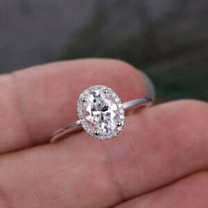 2.40 Ctw Oval Cut White Diamond Halo Beautiful Engagement Ring Real 14k White Gold