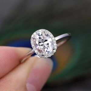 2.40 Ctw Oval Cut White Diamond Halo Beautiful Engagement Ring Real 14k White Gold