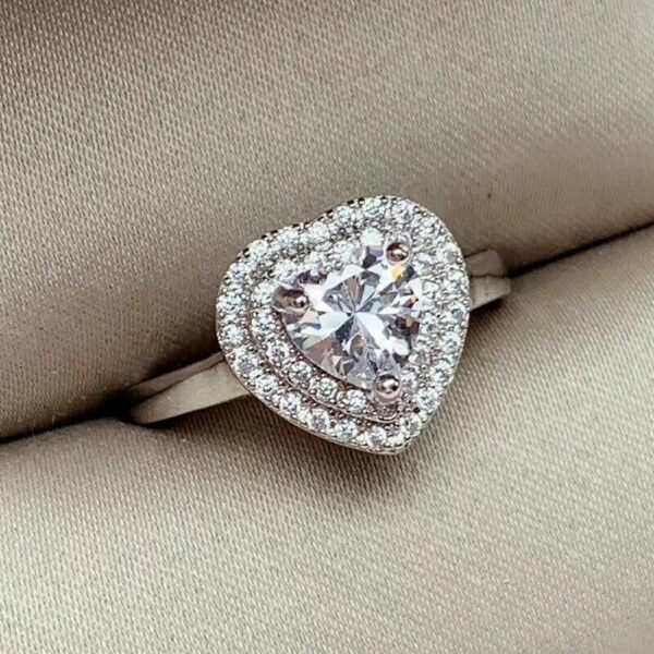 2.00 Carat Heart Shape Diamond Double Halo Wedding Engagement Ring 14k White Gold Over
