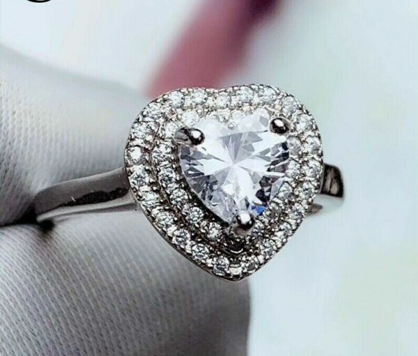 2.00 Carat Heart Shape Diamond Double Halo Wedding Engagement Ring 14k White Gold Over