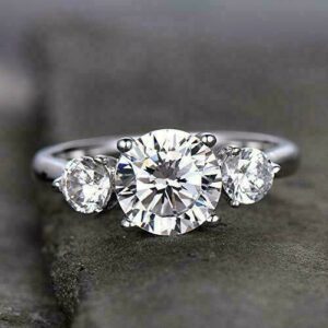 2.45 Ctw Three Stone Brilliant Cut Diamond Engagement Ring 14k Real White Gold