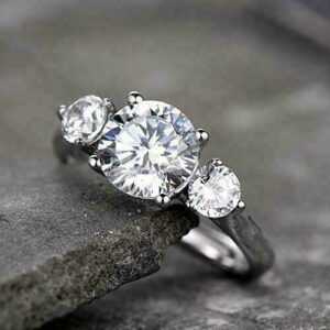 2.45 Ctw Three Stone Brilliant Cut Diamond Engagement Ring 14k Real White Gold