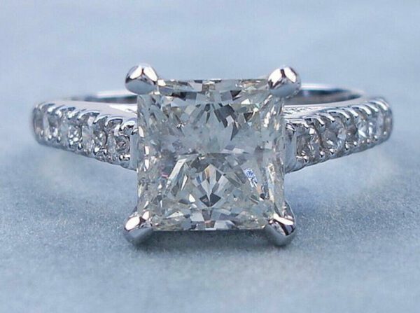 2.50 Ctw Princess Cut White Diamond Solitaire Engagement Ring Solid 14k White Gold