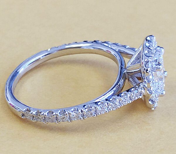 2.10 Carat Cushion White Diamond Classic Halo Engagement Ring Solid 14k White Gold