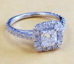 2.10 Carat Cushion White Diamond Classic Halo Engagement Ring Solid 14k White Gold