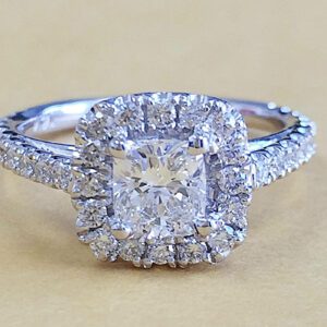 2.10 Carat Cushion White Diamond Classic Halo Engagement Ring Solid 14k White Gold