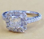 2.10 Carat Cushion White Diamond Classic Halo Engagement Ring Solid 14k White Gold
