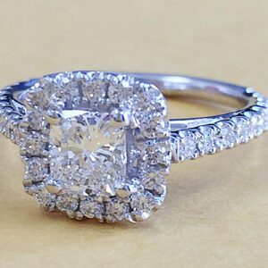 2.10 Carat Cushion White Diamond Classic Halo Engagement Ring Solid 14k White Gold