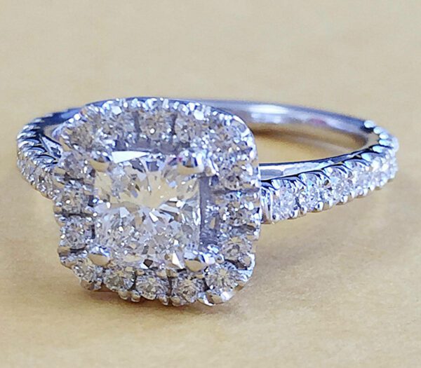 2.10 Carat Cushion White Diamond Classic Halo Engagement Ring Solid 14k White Gold