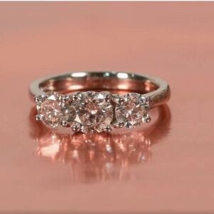 Three Stone Engagement Ring In 1.96 Ctw Solitaire Real Moissanite Ring 925 Sterling Silver