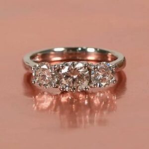 Three Stone Engagement Ring In 1.96 Ctw Solitaire Real Moissanite Ring 925 Sterling Silver