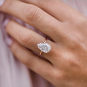 3.00 Carat Solitaire Pear White Diamond Engagement Ring Real 14k Rose Gold