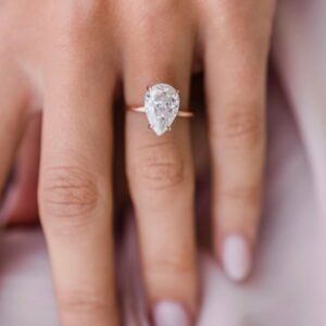 3.00 Carat Solitaire Pear White Diamond Engagement Ring Real 14k Rose Gold