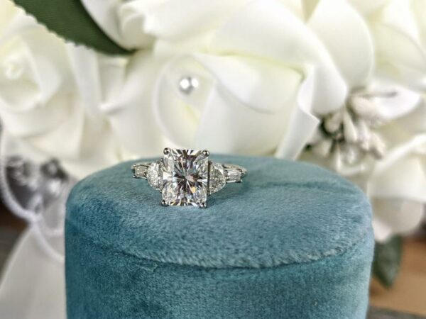 3.05 CT Radiant Cut Diamond With Accents Classic Engagement Ring Real 14k White Gold