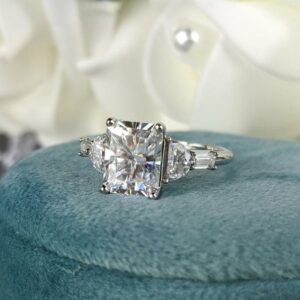 3.05 CT Radiant Cut Diamond With Accents Classic Engagement Ring Real 14k White Gold