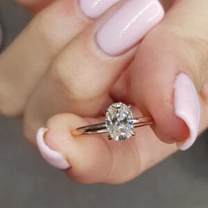 1.75 Carat Fancy Oval Cut Mini Diamond Proposal Ring Engagement Ring 14k Rose Gold