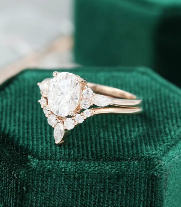 2.48 Ctw Forever Oval White Diamond Vintage Unique Engagement Ring Set 14k Rose Gold