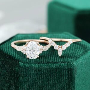 2.48 Ctw Forever Oval White Diamond Vintage Unique Engagement Ring Set 14k Rose Gold