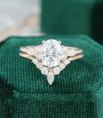 2.48 Ctw Forever Oval White Diamond Vintage Unique Engagement Ring Set 14k Rose Gold
