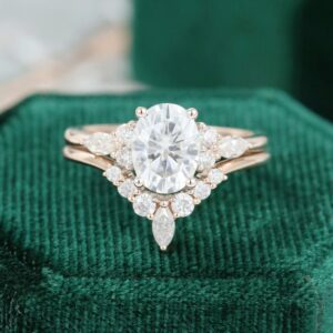 2.48 Ctw Forever Oval White Diamond Vintage Unique Engagement Ring Set 14k Rose Gold