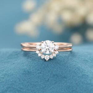 2.00Ctw Round Cut 3-Stone Diamond Bridal Set Engagement Ring Real 14k Rose Gold